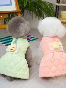 PETSIN Pink Bee Design Cute Flannel Warm Pullover Dress For Pets, Suitable For Autumn/Winter - Pink - View 6