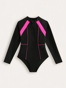 Nuevo traje de baño de una sola pieza de unicolor para niñas adolescentes