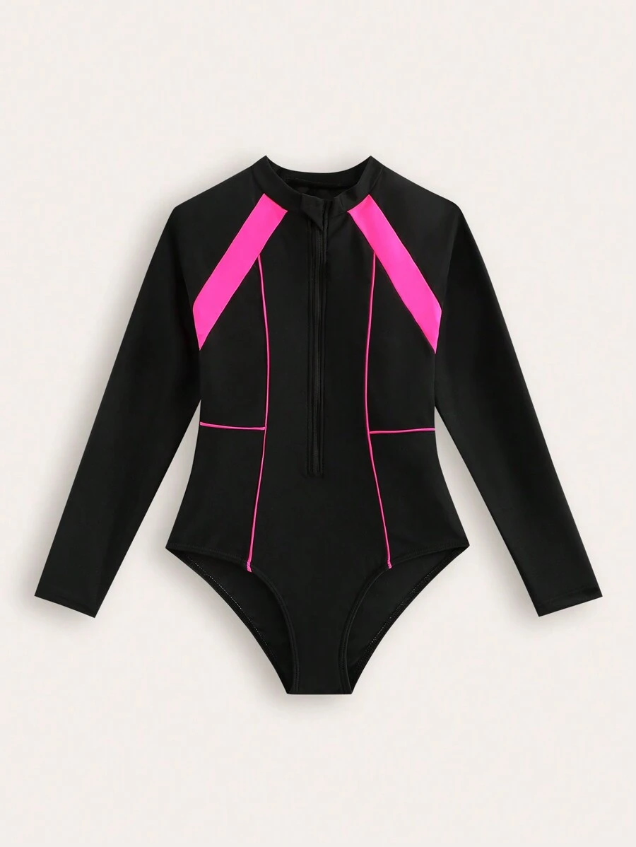 Nuevo traje de baño de una sola pieza de unicolor para niñas adolescentes