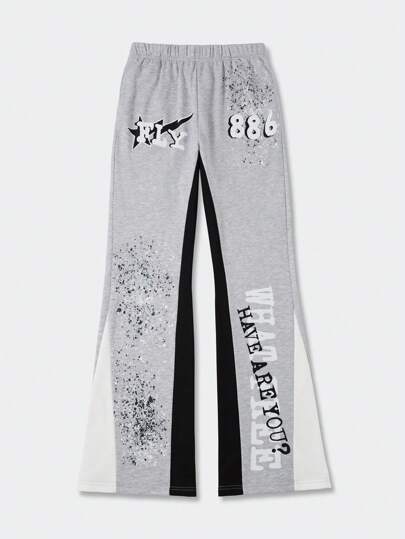 Street Life Pantaloni della tuta a gamba ampia da uomo con stampa a blocchi di colore e lettere, stile di strada retrò