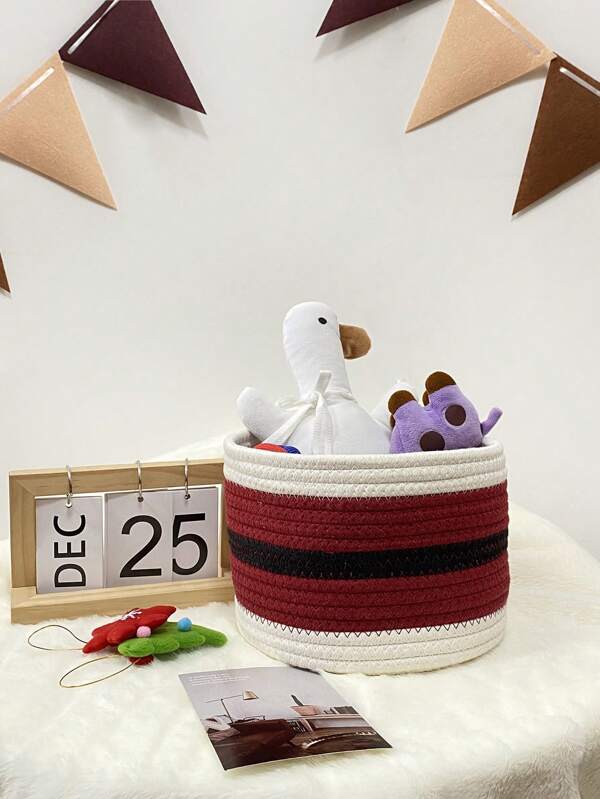 PETSIN Large Capacity Sturdy Christmas Red & White Round Storage Box