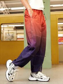 Gym Rark Boyfriend Style Men's Ombre Color Drawstring Waist Pockets Wide Leg Loose Casual Sports Pants - Multicolor - View 5