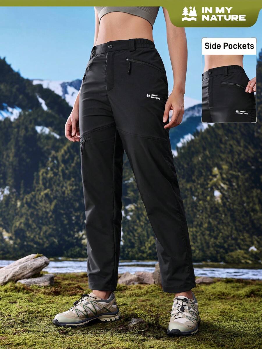 In My Nature Women's Letter Printed Zipper Pocket Outdoor Pants - Black - View 1