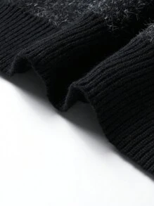 Manfinity Homme Men's Casual Colorblock Crew Neck Sweater, Autumn & Winter - Black and White - View 6