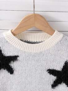 Tween Girls Round Neck Sweater, Fashionable & Personalized For Daily Wear, Outdoor Travel, Star Decor, Warm Pullover For Autumn/Winter - Apricot - View 6