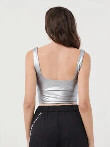 SHEIN EZwear Slim Fit Plissee-Camisole für Damen, silbernes Tank Top - Silber - Übersicht 2