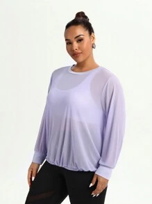 Gameset SHEIN Sport Áo thun thể thao dài tay cổ tròn size lớn cho nữ - Màu tím hoa cà - Xem 4
