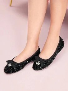 CUCCOO DOLLMOD 女式黑色珠饰蝴蝶点缀芭蕾平底鞋新年假期 - 黑色 - 查看 5