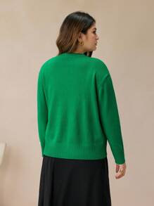 BizChic 女式纯色圆领长袖简约大码休闲优雅套头毛衣 - 綠色 - 查看 2