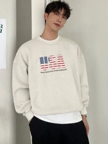 DAZY Letter Print Pullover Sweatshirt For Men, Tan Color, Autumn - Grey - View 9