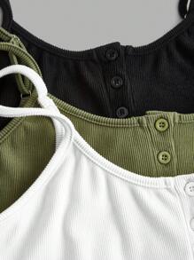 Flirla Camiseta sin mangas casual de mujer talla grande con botones y costillas