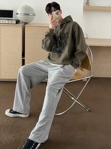 DAZY 男士休闲宽松直筒运动裤，纯色，秋季男士慢跑裤 - 灰色 - 查看 8