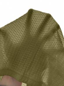 SHEIN Frenchy Lace Spliced Long Sleeve Waffle Fabric Black T-Shirt