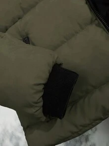 RueChic Áo khoác trùm đầu tay dài in logo nhỏ phong cách giản dị màu tương phản chắp vá ôm vừa vặn có đệm cho nam - xanh quân đội - Xem 5