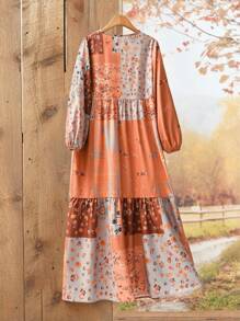 Rusticease Women's Retro Pattern Printed Shirt Women Winter Dresses