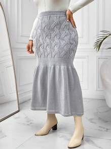 Calvaya 1pc Plus Size Elastic Textured Fitted Elegant Knitted Skirt