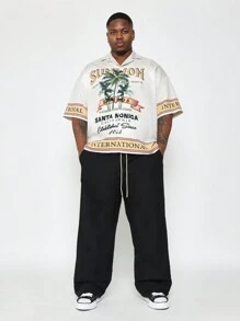 SUMWON Plus Size Revere Collar Shirt With All Over Print