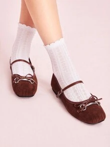 CUCCOO DOLLMOD Women's Outdoor Square Toe Flat Bowknot Accent Suede Slip-On Dress Shoes, Brown - Casual & Formal Wear