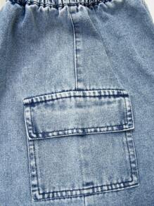 SHEIN Explorewe Girls' Fashion Casual Comfortable Street Multi Pocket Denim Jumpsuit, Music Festival Outfit - Medium Wash - View 7