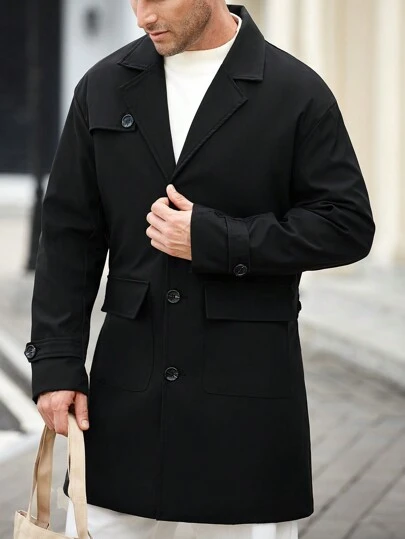 Manfinity Homme Men's Casual Solid Color Trench Coat, Autumn