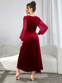 Modelyn Women's Solid Color Front Tie Long Sleeve Simple Long Dress