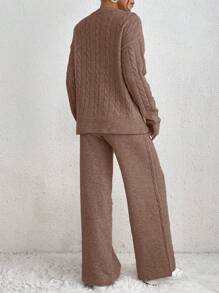 RosyDaze Set de 2 piezas con suéter de manga larga de cuello en V de hombros caídos sólido y pantalones de punto casual para mujer, para otoño/invierno