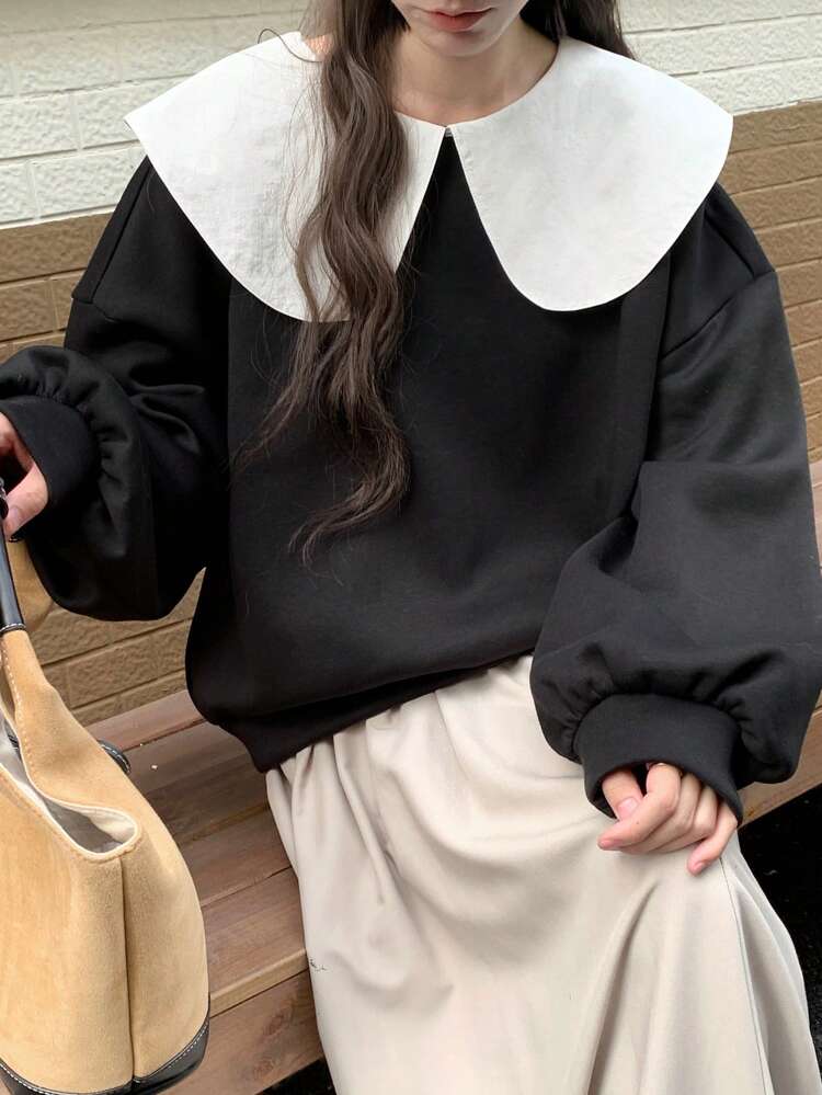 Women Dolly Collar Casual Loose Sweatshirt,Fall Women Clothes