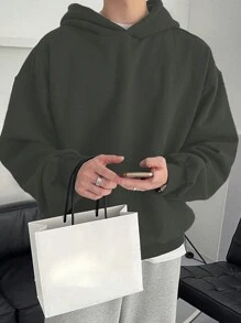 DAZY 男士纯色落肩长袖休闲连帽运动衫，秋季 - 深灰色 - 查看 6