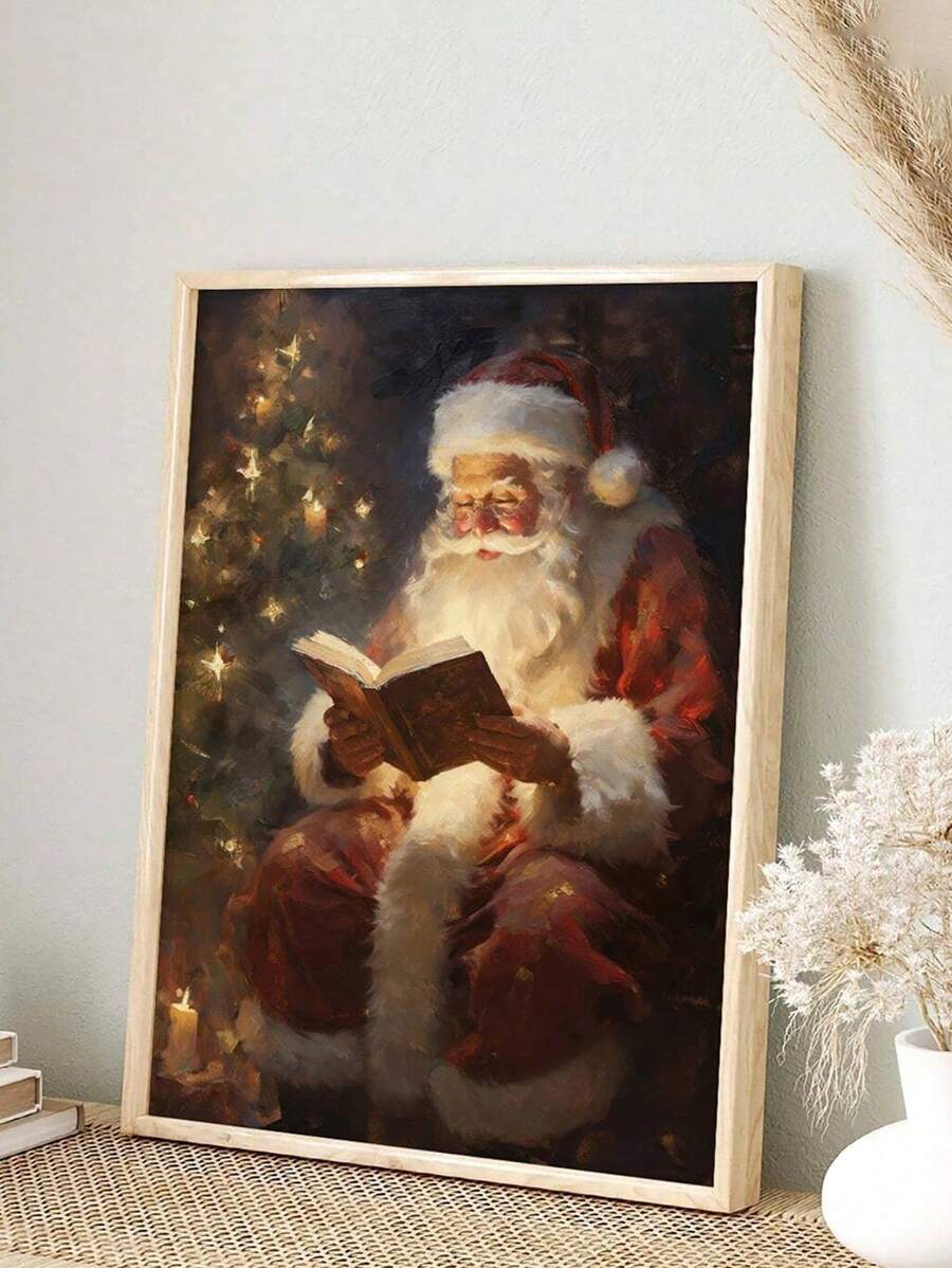1 Bức Tranh Vải Canvas Nghệ Thuật Treo Tường Giáng Sinh Cổ Điển Cha Giáng Sinh Đọc Sách Có Thể In Tranh Giáng Sinh Trang Trí Cottagecore Trang Trí Giáng Sinh Học Viện In Mùa Đông, Trang Trí Lễ Hội Trang Trí Nhà Giáng Sinh Cho Quà Tặng Ngày Lễ - trắng - Xem 1