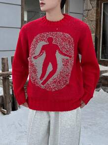 Manfinity Roghcode Men's Crew Neck Long Sleeve Minimalist Casual Pullover Sweater With Figure Graphic - Red - View 3