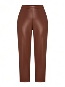 SHEIN LUNE Conjunto informal de 2 piezas de talla grande con top de manga larga cuello en V de unicolor y pantalones largos