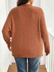 Flirla Plus Size Textured Knit Funnel Neck Pullover Knit Pullover Fall Winter Outfit