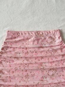 Soleia 抽象扎染蝴蝶与花卉印花褶皱方领长袖上衣和迷你褶皱紧身裙套装，适合度假、秋季女装、可内穿或外穿、感恩节女装、公主女装、两件套秋季服装、万圣节女装、性感两件套、女神服装、女式裙套装、音乐会女装、派对服装 - 彩色 - 查看 5