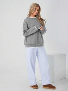 SHEIN EZwear sweat-shirt en molleton unicolore et décontracté pour femme - Gris foncé - Voir 7