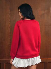 Zolique Moletom Feminino Estampa de Letra Bloco de Cor Simples e Casual, Outono - Vermelho - Visão 2