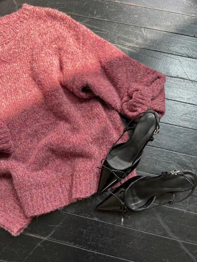 DAZY Loose Fuzzy Knit Sweater, Regular Florals Design, Suitable For Autumn/Winter