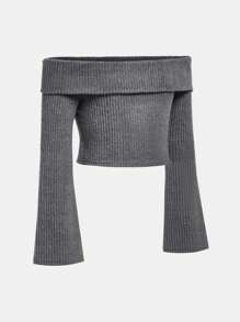 SHEIN Girlism 2pcs Tween Girls' Fitted Casual Minimal Comfy Ribbed Off Shoulder Top And Mini Skirt Set - Grey - View 10