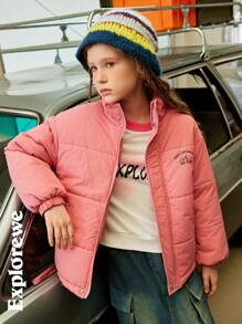 SHEIN Jaket Empuk Hangat Nyaman Kasual untuk Anak Perempuan Usia Remaja dengan Desain Bermotif, Cocok untuk Penggunaan di Dalam dan Luar Ruangan - Baby Pink - View 6