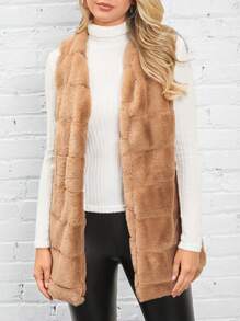 SHEIN LUNE Women's Round Neck Quilted Fluffy Sleeveless Warm Casual Commuting Outerwear Jacket, Autumn & Winter