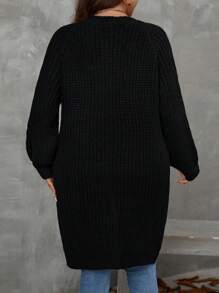 SHEIN LUNE 大码女式纯色黑色长袖休闲开衫，秋冬款