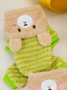 PETSIN Green Striped Bear Decor Warm Fleece Pet Pants, Suitable For Autumn & Winter - Green - View 4