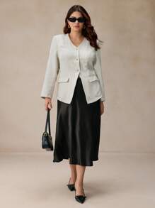 Elaquor Veste élégante pour femmes en grande taille, de couleur unie, col en V, manches longues, simple boutonnage, pour l'automne - Multicolore - Voir 7