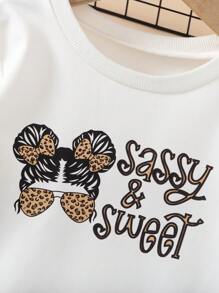 SHEIN 2 件套豹纹长袖圆领抽绳连帽衫运动衫和豹纹裤休闲装 - 彩色 - 查看 4