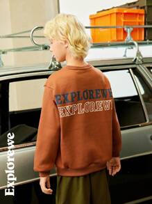 SHEIN Tween Boy Casual Letter Print Crew Neck Long Sleeve Pullover Sweatshirt, Autumn - Multicolor - View 2