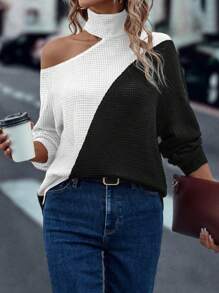 SHEIN LUNE Autumn Casual Colorblock Off Shoulder T-Shirt Graphic Tees Women Tops Fall Cloth For Women