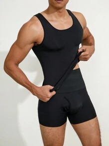 2 Stücke Set Herren einfarbiges Tank Top mit Rundhalsausschnitt und Shorts Formwäsche