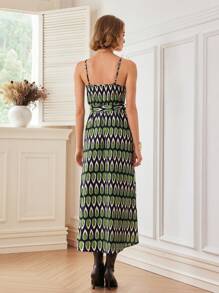SHEIN Unity Women's Geometric Print V-Neck Slit Hem Elegant Dress - Multicolor - View 2