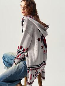 Bohemela 度假几何图案宽松女式连帽领长袖开衫 - 彩色 - 查看 5