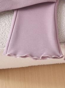 SHEIN 1set Baby Girl Apricot Long Sleeve Top & Pants Matching Outfit, Versatile For Autumn - Purple - View 8