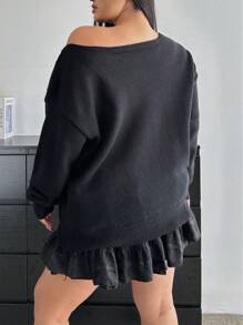 Franclia Plus Size Women's Plus Size Drop Shoulder Long Sleeve Loose Oblique Shoulder Studded Pearl Sweater, Autumn/Winter